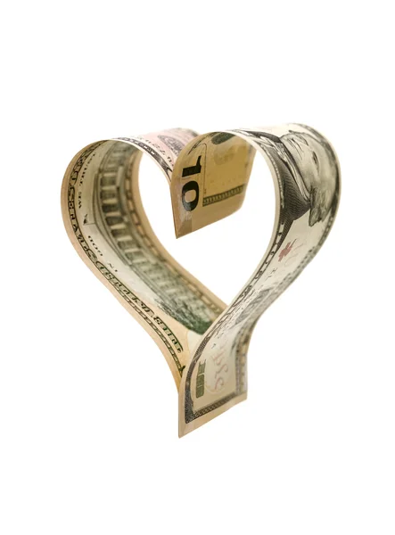 Dinero en forma de corazón — Foto de Stock