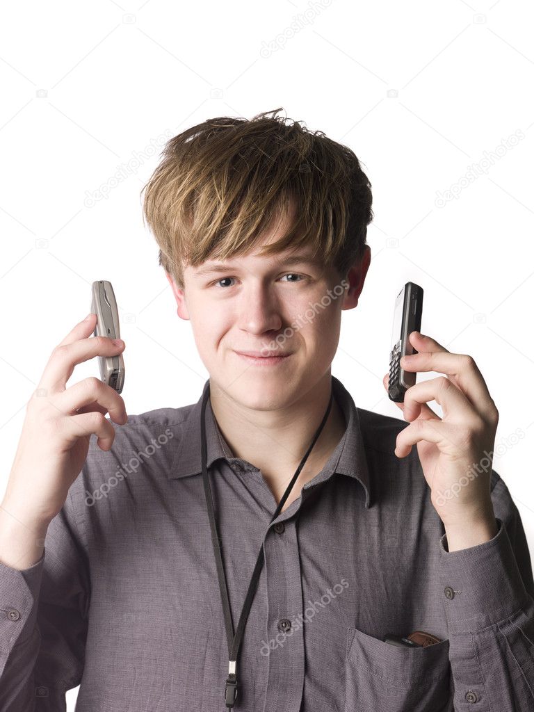 Man with two cellphones