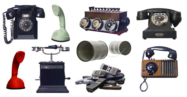 Koláž historických telefonů — Stock fotografie