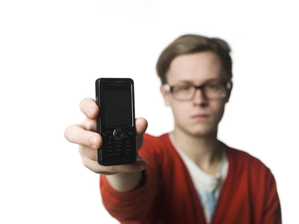 Homme tenant un téléphone — Photo