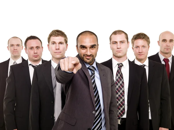Pointing man in front of his team — Stock Photo, Image
