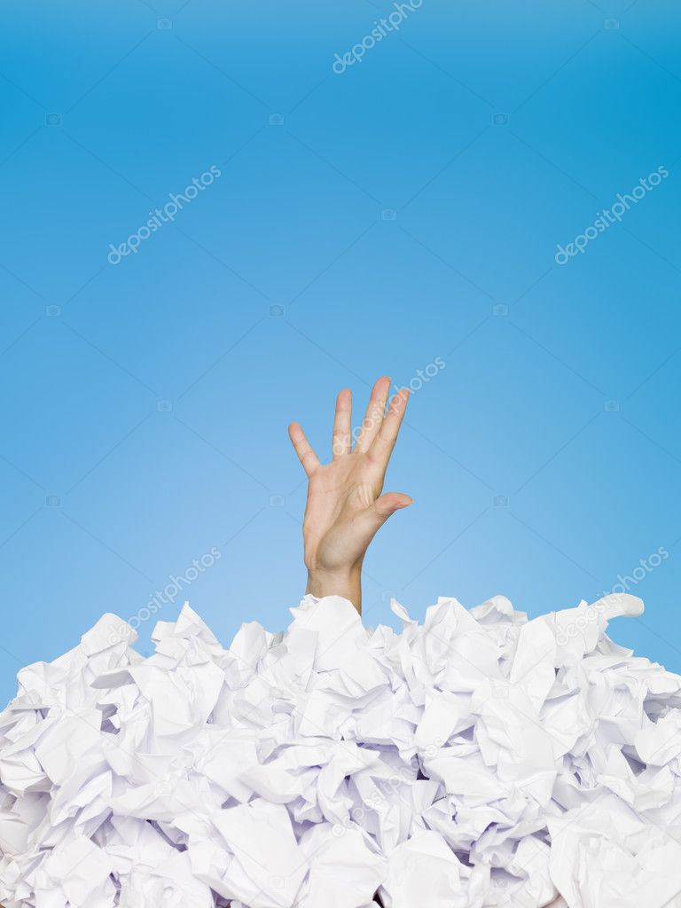 Human buried in papers