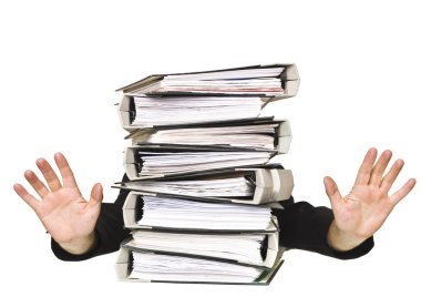 Human behind a stack of Ring Binders clipart