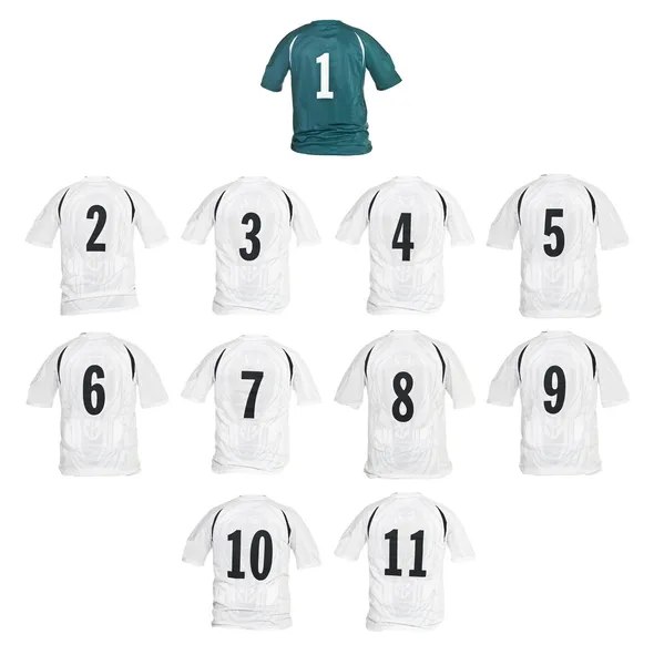 Camisas de futebol formadas em equipe — Fotografia de Stock
