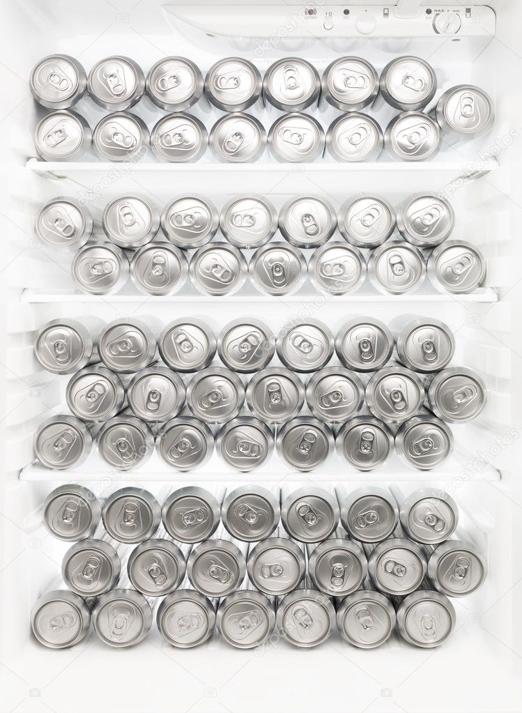 Beer cans in the refrigerator