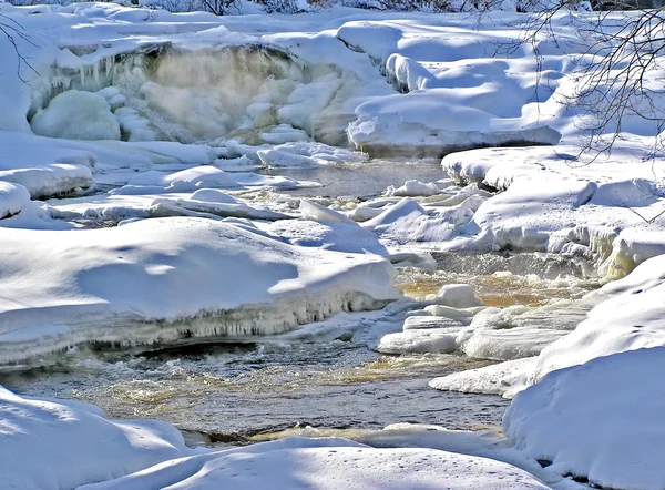 Snow banks and raging river — Stock Photo, Image