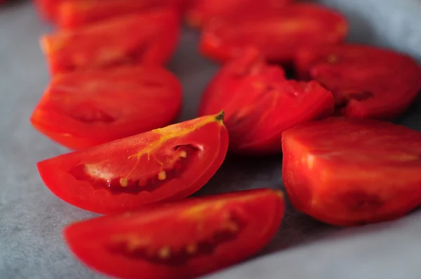 stock image Chopped tomatoes arranged for drying