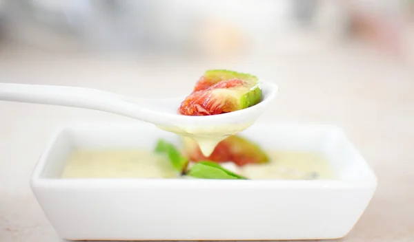 Fresh fig with cheese sauce — Stock Photo, Image
