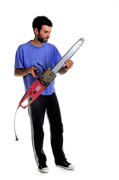 Man with wood cutter — Stock Photo, Image