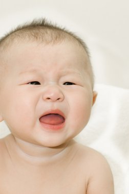 Crying 6 months old Asian baby boy clipart