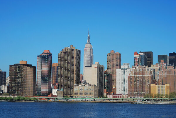 Skyline for Mid-town Manhattan in New York City in Spring time