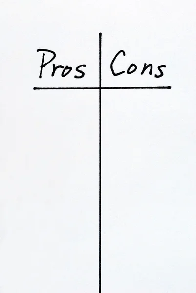 Uma lista de argumentos de Prós e Contras — Fotografia de Stock