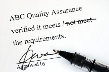 Sign off the quality control document from a makeup institution clipart