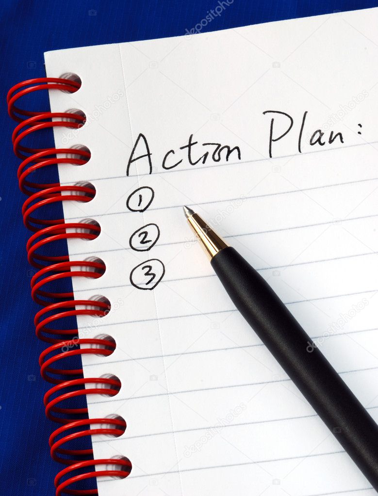 Prepare the action plan in a writing pad isolated on blue