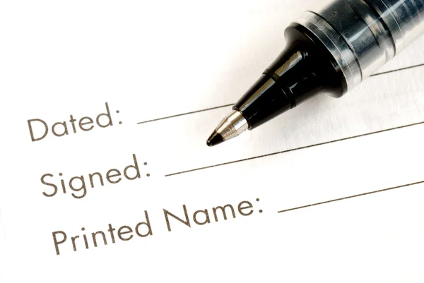 Εκτυπώσετε και να υπογράψουν το όνομα για το νομικό έγγραφο — Φωτογραφία Αρχείου