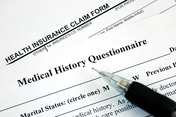Formulario de reclamación médica y cuestionario de historia clínica del paciente — Foto de Stock