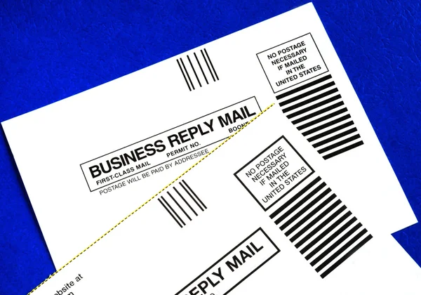 Business reply mails isolated on blue concepts of attracting new business — Stock Photo, Image