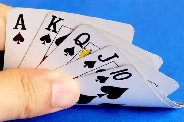 Royal flush dos conceitos de cartas de poker de ganhar — Fotografia de Stock