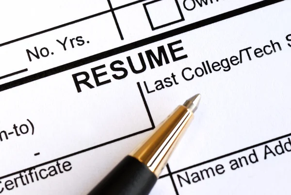 Close up view of the resume section and a pen — Stock Photo, Image