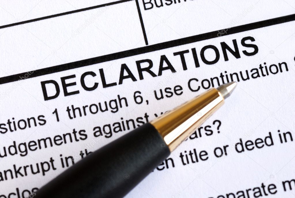 Close up view of the declaration section in a document