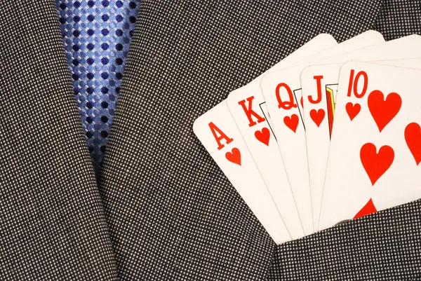 Royal flush dos conceitos de cartas de poker de ganhar no negócio — Fotografia de Stock