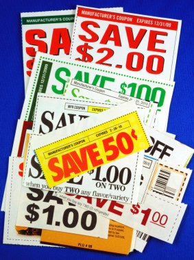 Stack of coupons concepts of saving money clipart