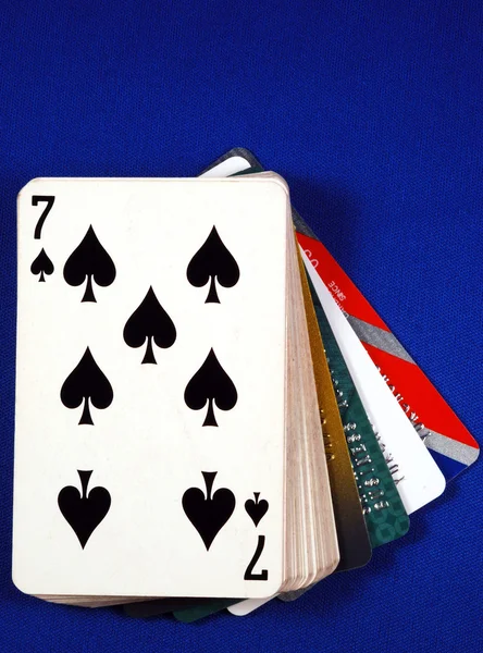 Play cards with credit cards concepts of gambling on credits — Stock Photo, Image