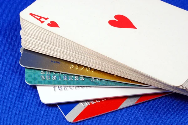 Play cards with credit cards concepts of gambling on credits — Stock Photo, Image