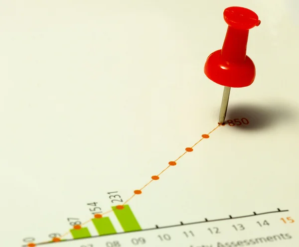 Czerwona Pinezka na koncepcji wykres wzrostu w biznesie — Zdjęcie stockowe
