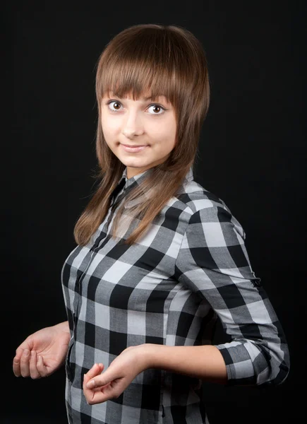 격자 무늬 셔츠에 아름 다운 소녀 — 스톡 사진