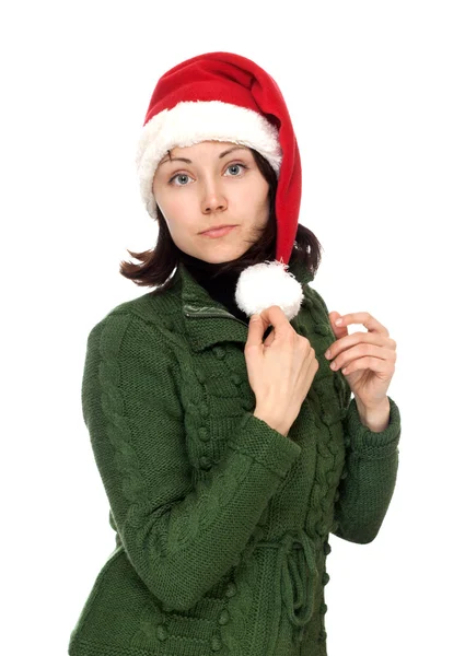 Noel kırmızı şapkalı kız — Stok fotoğraf