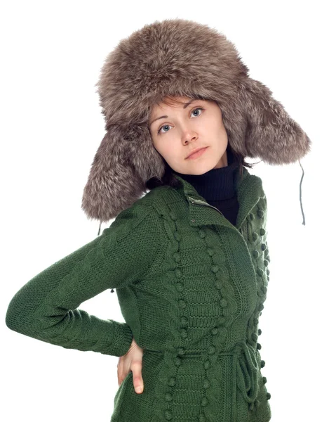 Beautiful girl in fur hat — Stock Photo, Image