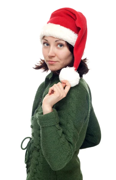 Flicka i röd cristmas hatt — Stockfoto