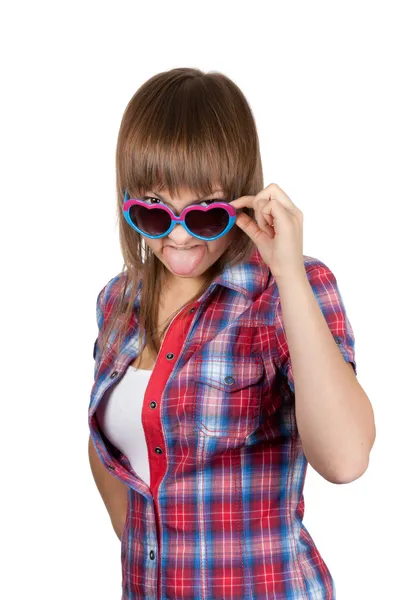 Portré a szép lány a sunglasseses — Stock Fotó