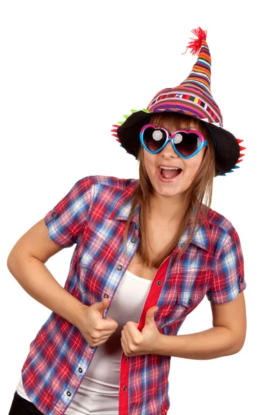 모자와 sunglasseses에서 아름 다운 소녀 — 스톡 사진
