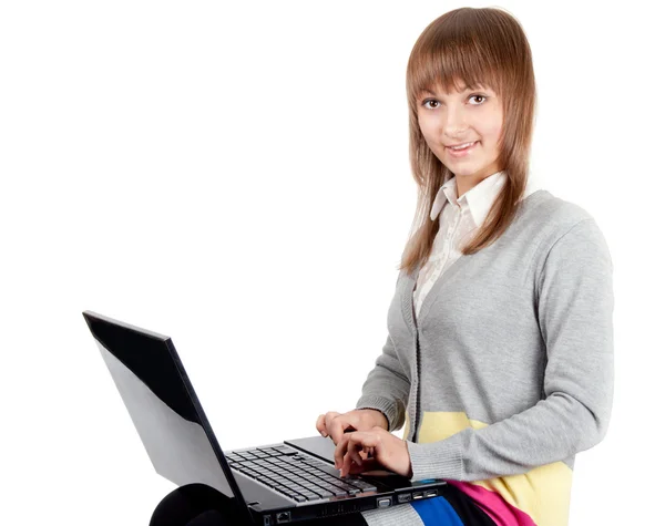 Young beautiful girl with computer — Stock Photo, Image