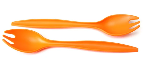 Dvě plastové oranžové vidlice — Stock fotografie