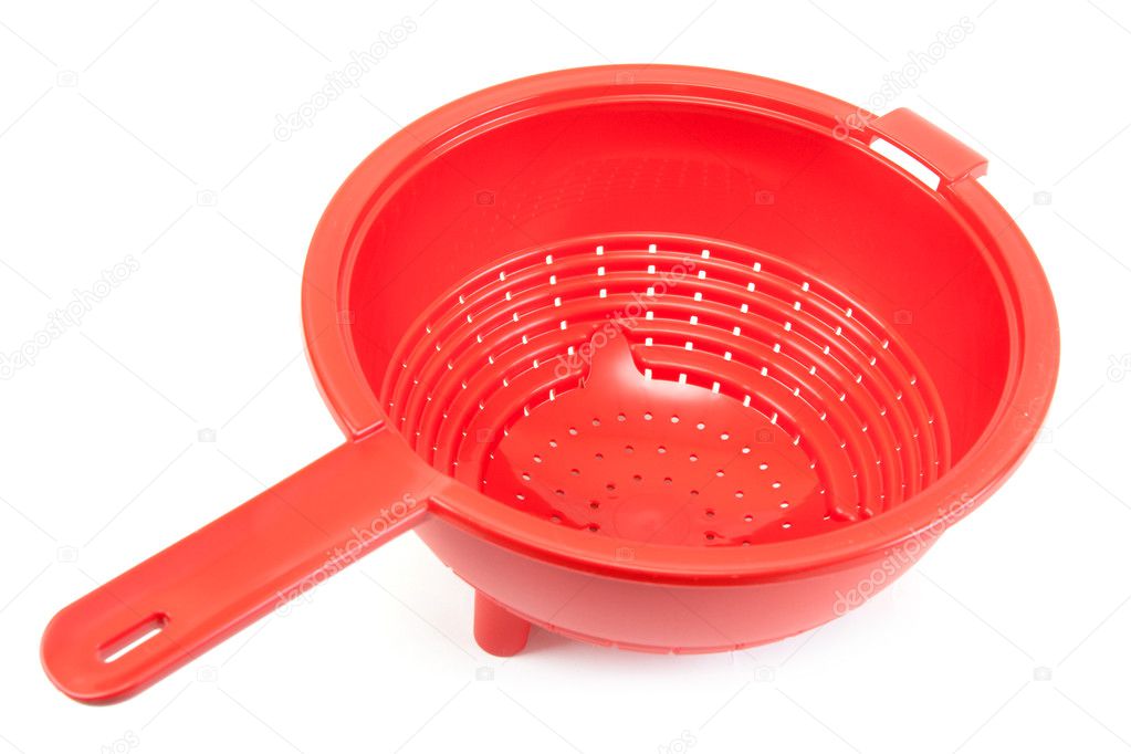 red plastic colander