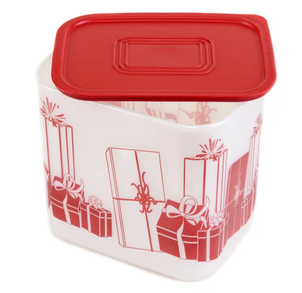 Plastic container met rood deksel — Stockfoto