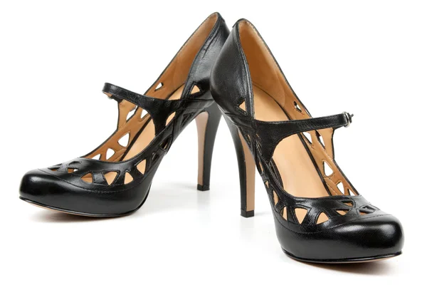 Black feminine loafers on high heel — Stock Photo, Image