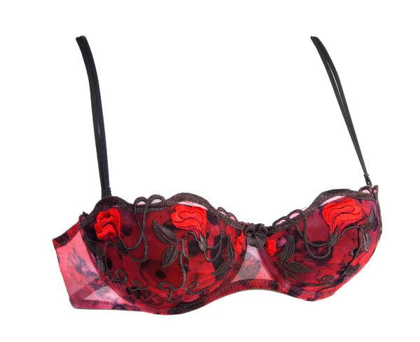 Red bra with silk rose — Stock Photo, Image