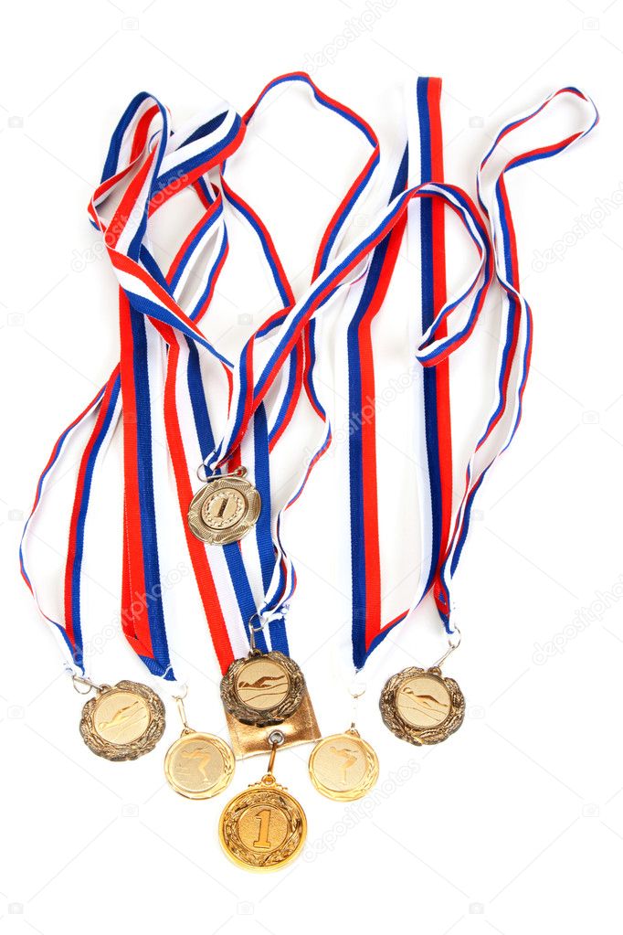 Golden medals with tape