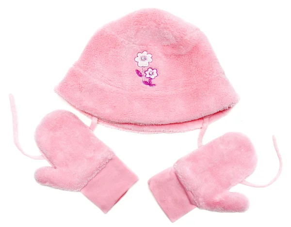 Rosa bebé conjunto de sombrero y manoplas — Foto de Stock