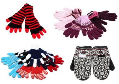 Collage from knitted mittens and gloves clipart