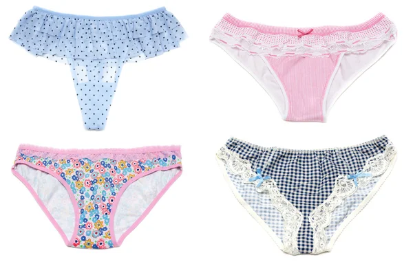 Collage feminine panties with pattern on white background — Stock Photo, Image