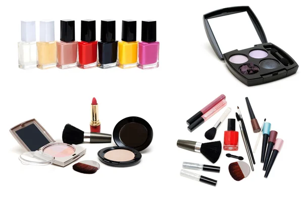 Collage barniz para uñas y set para maquillaje —  Fotos de Stock