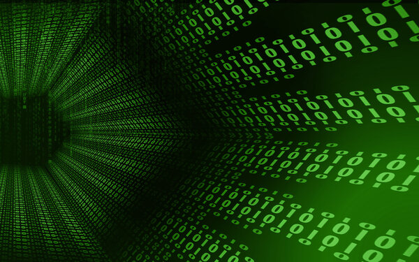 Digital illustration of a digital in green binary code