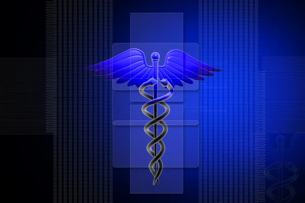 Lékařské caduceus znamení v modrém — Stock fotografie