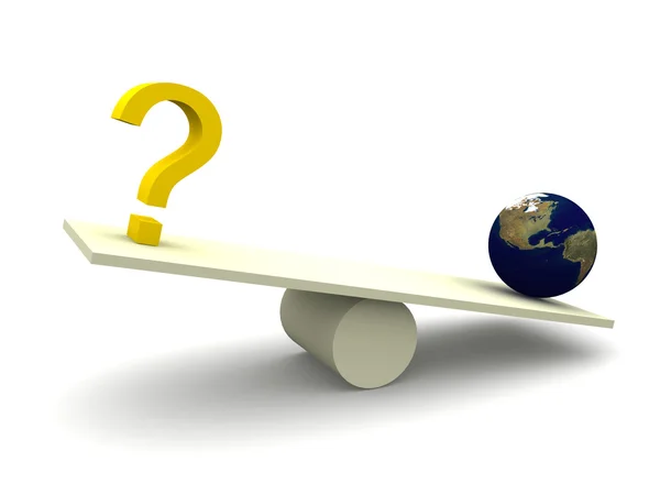 Balancing question mark with earth Stock Photo