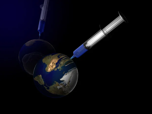 Injectie naald met aarde Stockfoto